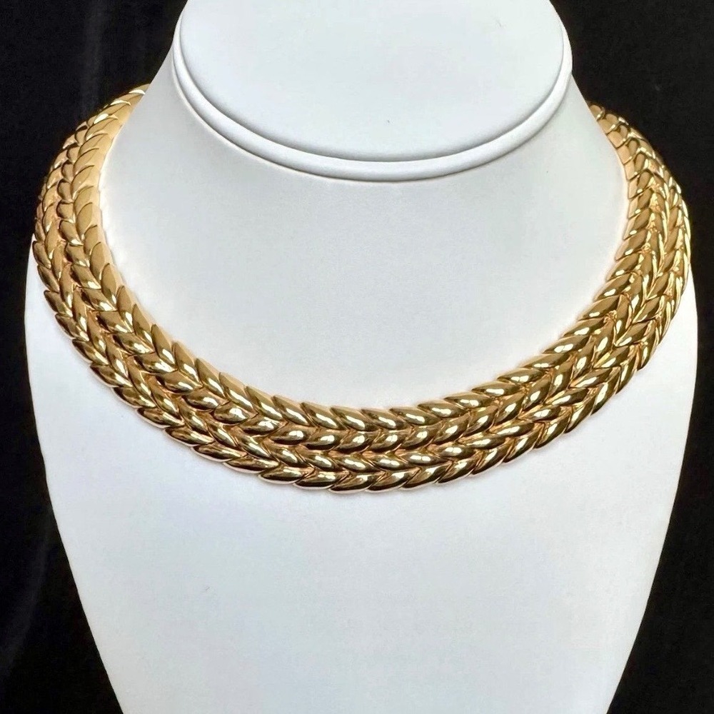 Ciner Herringbone Collar Necklace Gold Plated Heavy 195g Vintage